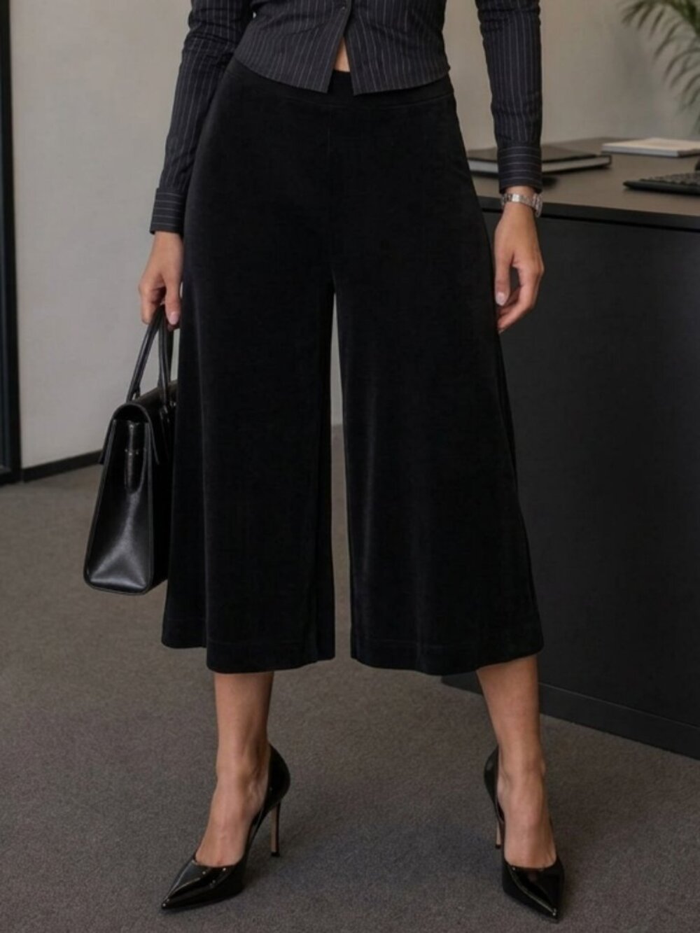 Vintage Y2K 00s White House‎ Black Market Size 10 Black Wide Leg Culottes Pants